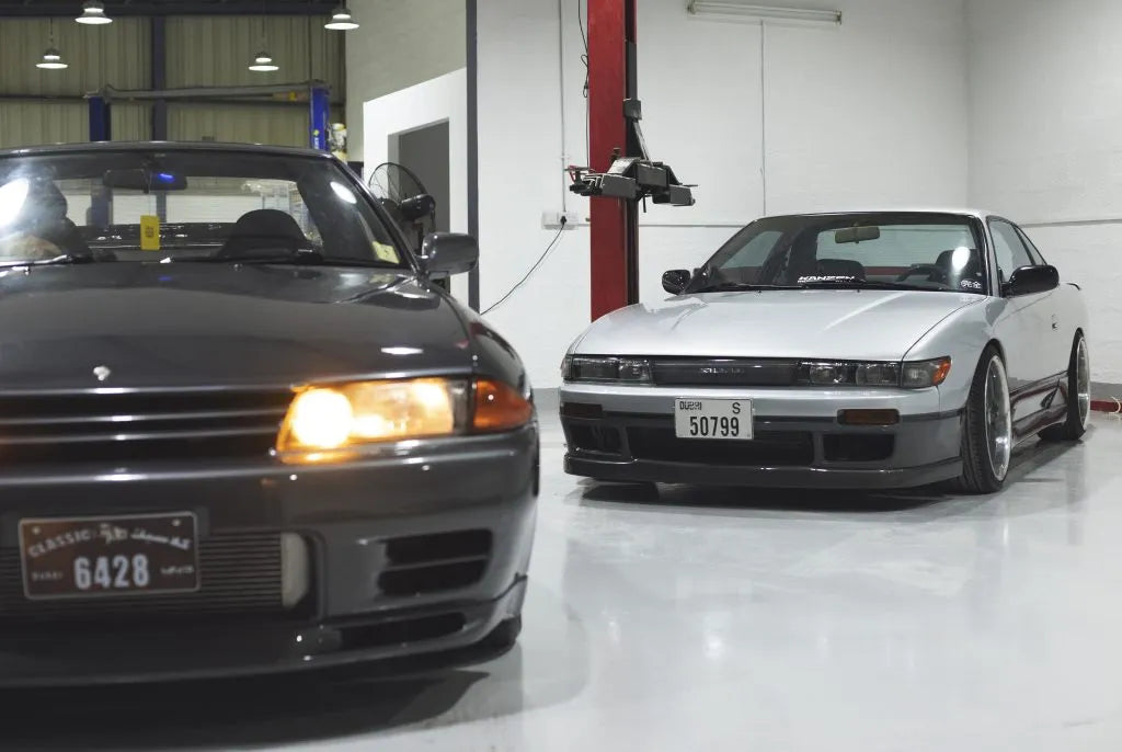 Nissan Skyline and Silvia in the Kanzen Motorsports workshop